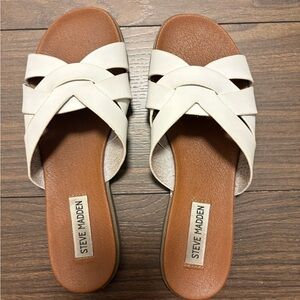 Steve Madden White Crisscross Slide Sandals